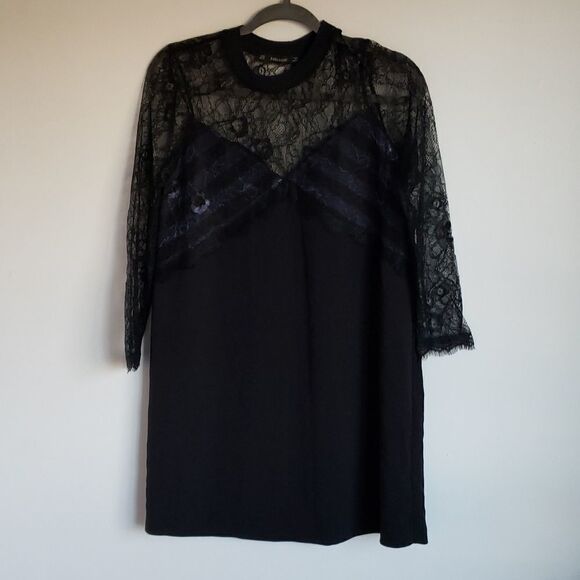 𝅺ZARA Lace Mini Dress black and navy size medium - Picture 6 of 9